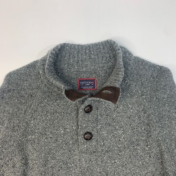 UNTUCKit Gordonne Sweater Mens L Large Gray Lambswool Nylon Blend Polo Collar - Picture 4 of 13